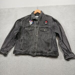 Walter Baker Black‎ Denim Jacket Women's XL Gray Washed Jean Coat Embellished